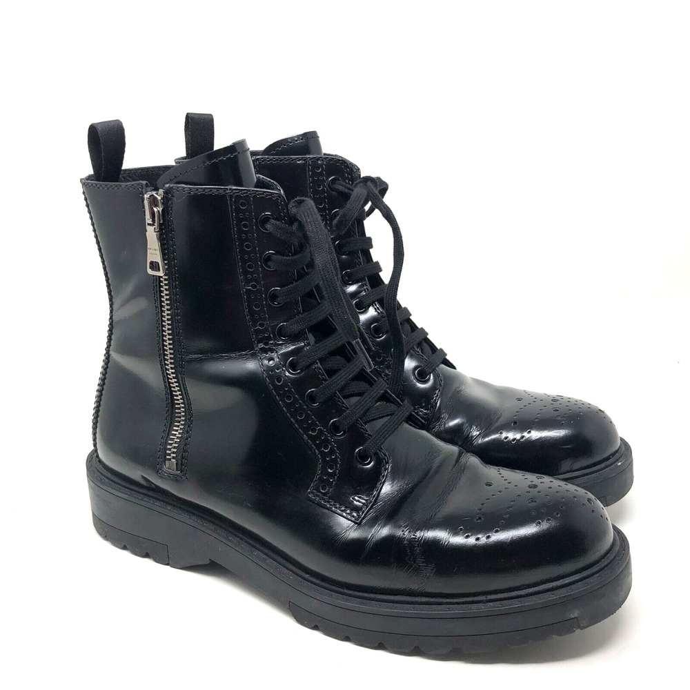 Prada Calzature Donna Spazzolato‎ Combat Boots Womens 38.5 8 Black Designer